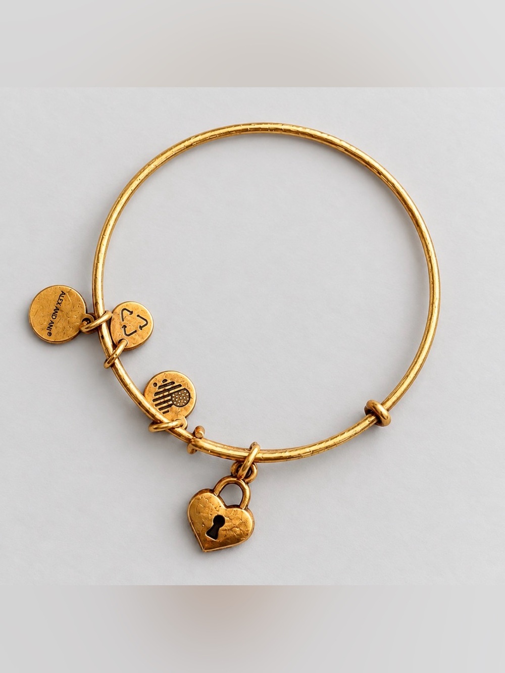 Alex and Ani Heart Lock Expandable Wire Bangle Bracelet Gold